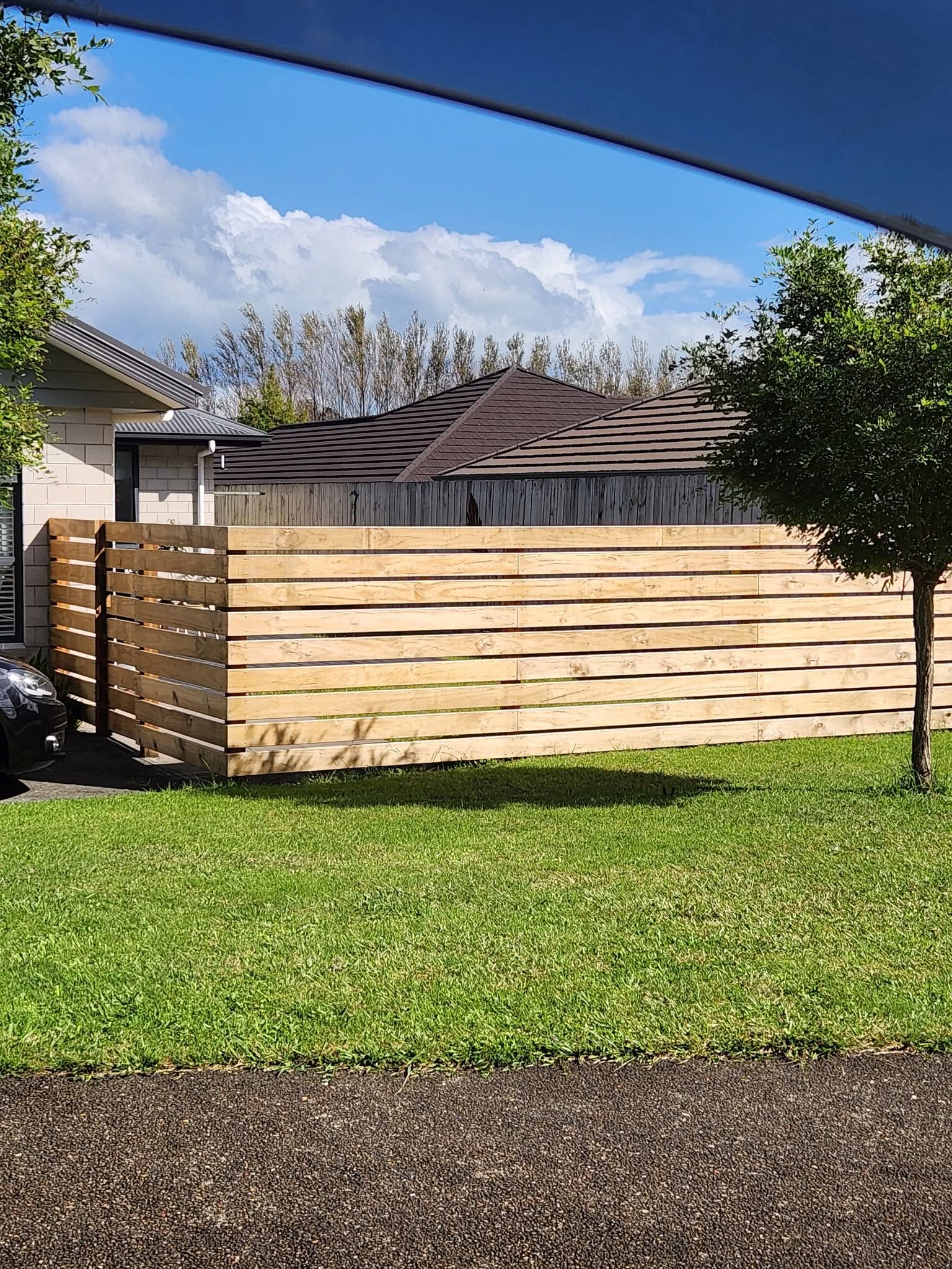 New timber paling fence replacing old fence BOP